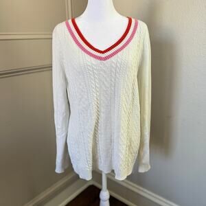Talbots Cream Cable Knit Tennis Sweater Fisherman Size L